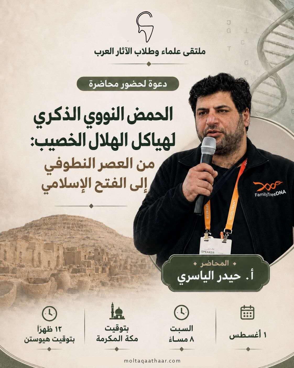الحمض النووي الذكري لهياكل الهلال الخصيب: من العصر النطوفي إلى الفتح الإسلامي مع مدخل إلى التحورات الذكرية Y-Chromosome